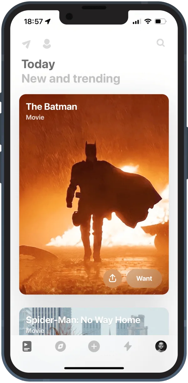 Must app on iPhone: Today screen with trending movies